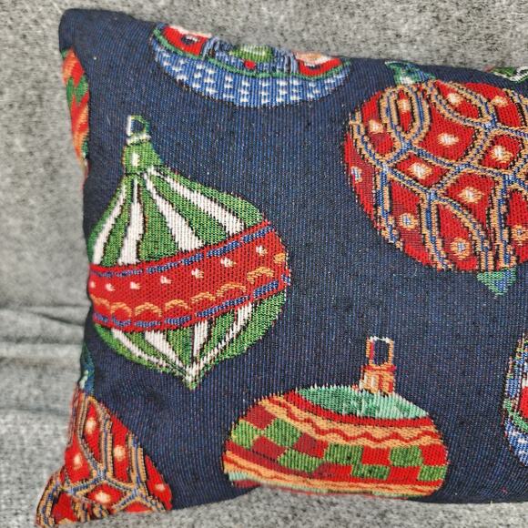 Christmas Tapestry Throw Pillow 16"x12" Blue Santa Sleigh Presents Ornaments Hol - Picture 5 of 12